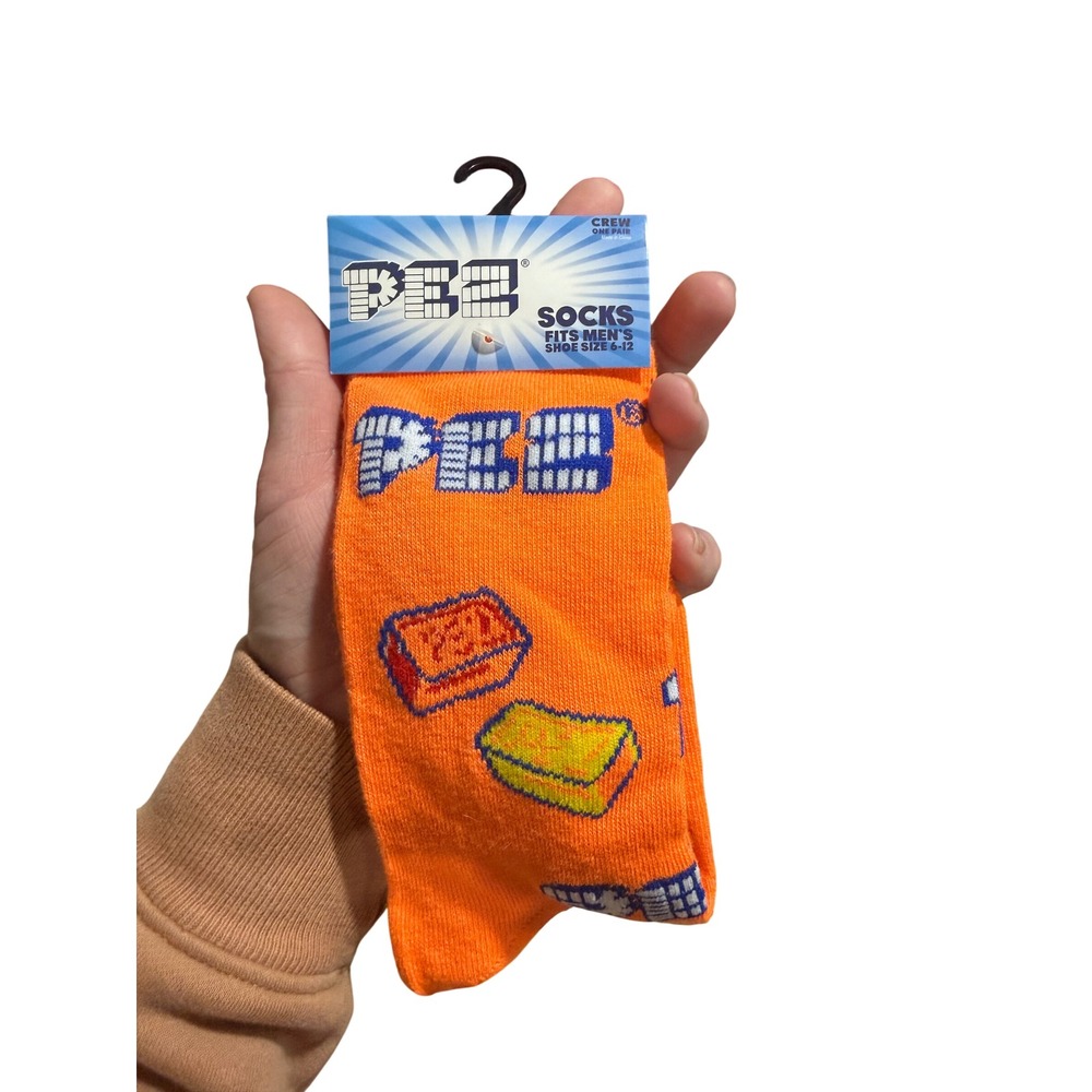PEZ Candy Crew Socks Mens Orange Graphic‎ Print Retro Novelty Shoe Size 6-12 NEW